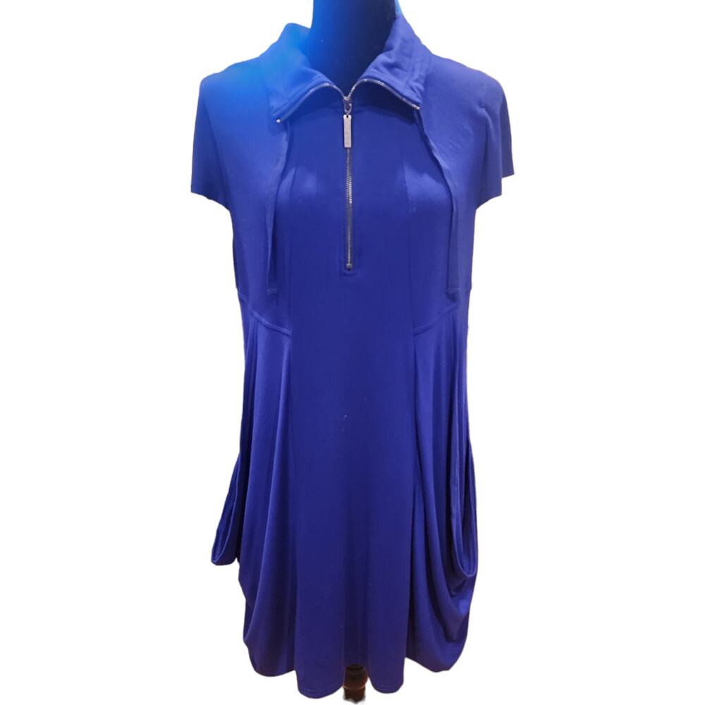 Kensie Royal Blue Flutter Sleeve Drape Jersey Dress Size Large